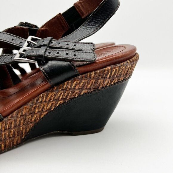 Naya Maize Black Leather Strappy Slingback Wedge Platform Sandals Size 11 - Picture 8 of 13